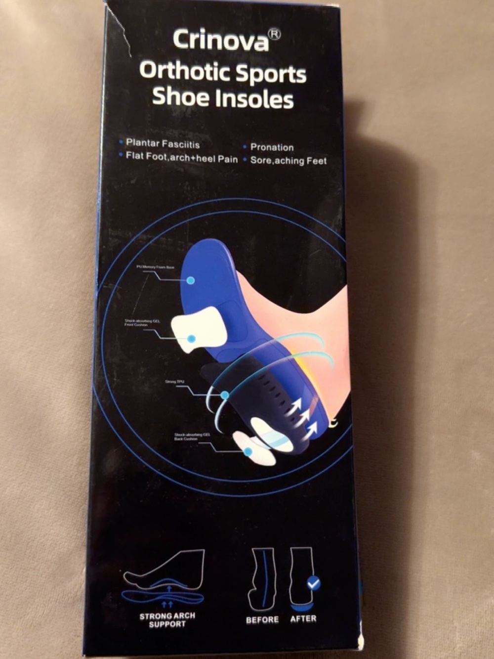 Women’s Blue Orthotic Sports Shoe Insoles - Arch Support
